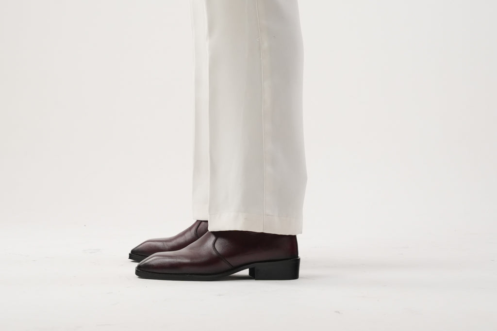 Burgundy Calfskin Chisel toe Boots