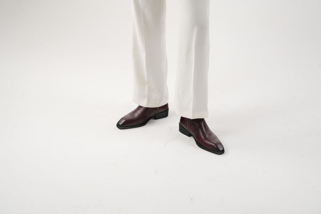 Burgundy Calfskin Chisel toe Boots
