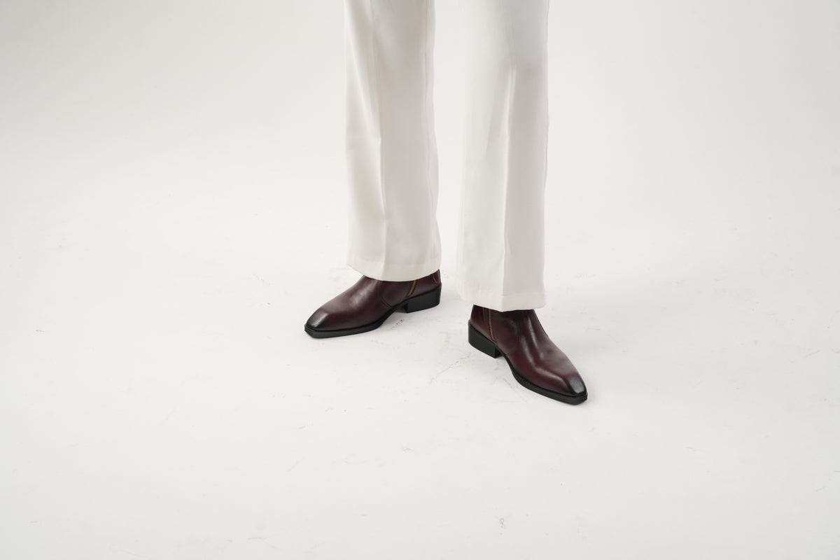 Burgundy Calfskin Chisel toe Boots